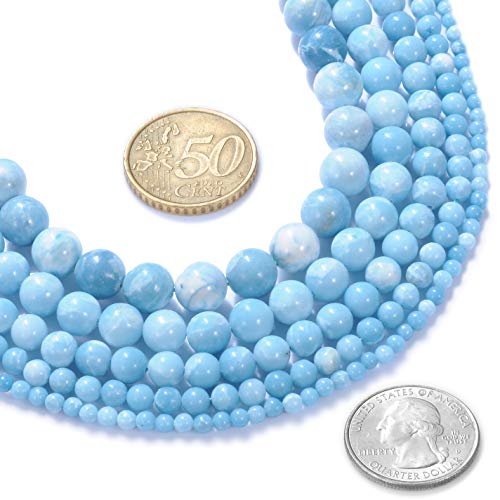 4mm Natural Larimar Gemstone Round Loose Beads Crystal Stone Bracelet Necklace Accessories Crafts for Jewelry Making DIY,1 Strand 15" - color: Blue Sky, size: 4MM