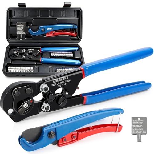 2 IN 1 Ratchet Pex Crimping Tool Cinch and Remove Combo Function Pex Pipe Crimp Tool from 3/8" to 1" Pex Crimper with Pex Cutter and Stainless Steel Pex Clamps 1/2" 25PCS, 3/4" 10PCS in Plastic Box - style: 2pcs Pex Tool Kit with Box
