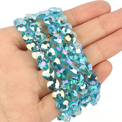 70pcs 8mm Valentine's Day AB Blue Faceted Heart Beads for Jewelry Making Crystal Glass Beads for Bracelets Necklace Crafts, Friendship Bracelet Kit, Love Gifts - color: AB Blue