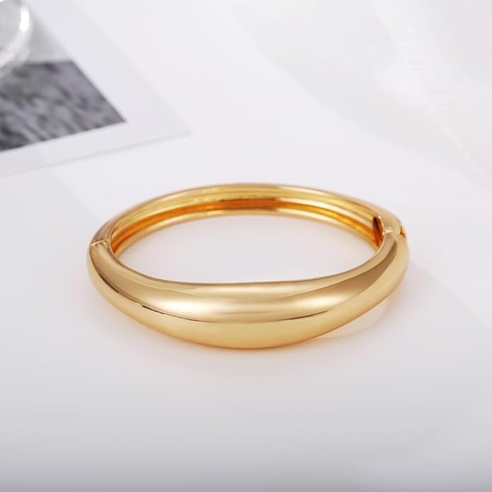 Golden Polished Chunky Twisted Hinged Waterdrop Bangle Bracelet for Women Spiraled Oval Bangle Bracelet