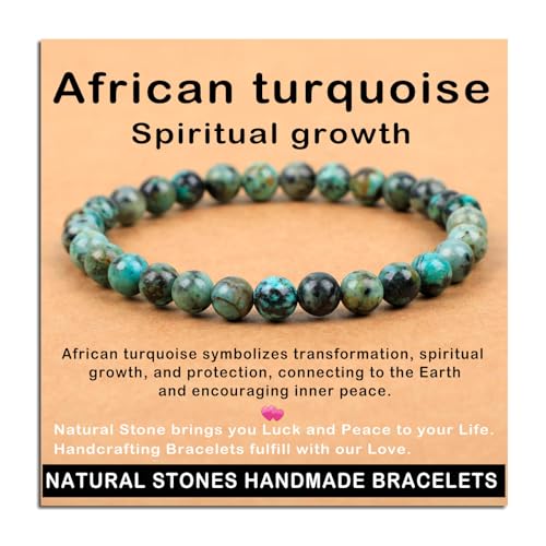 AD Beads Handmade Gemstone Stretch Elastic Bracelet Crystal Healing Reiki Nature's Beauty and Spiritual Essence Unisex - color: African Turquoise (Spiritual Growth), size: 6mm