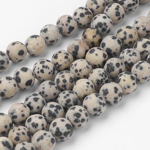 45Pcs Natural Dalmatian Jasper Beads 8mm Round Natural Gemstone Beads Frosted Spacer Loose Bead for DIY Craft Bracelet Necklace Earrings Jewelry Making Supplies - color: Natural Dalmatian Jasper-Frosted