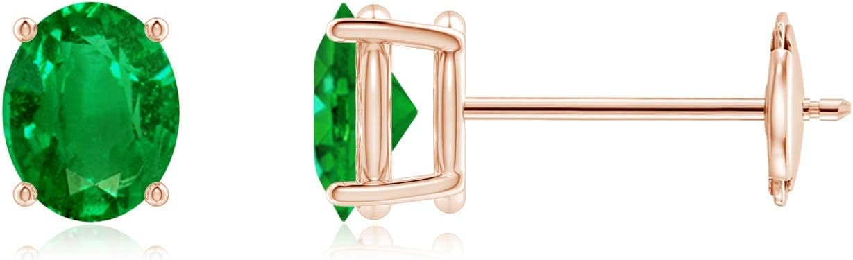 ANGARA Natural Emerald Earrings for Women | Oval Shape Emerald Classic Earrings in 14K Solid Gold/Platinum | May Birthday, Anniversary, Gemstone Jewellery Gift