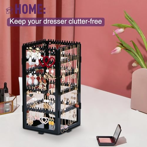 360° Rotating Jewelry Organizer Stand with 5 Layers,Acrylic Earring Holder Organizer Stand,212 Holes and 212 Grooves for Studs,Dangly Earrings,Chains,Bracelets,Necklace - color: 5-Tier,Black