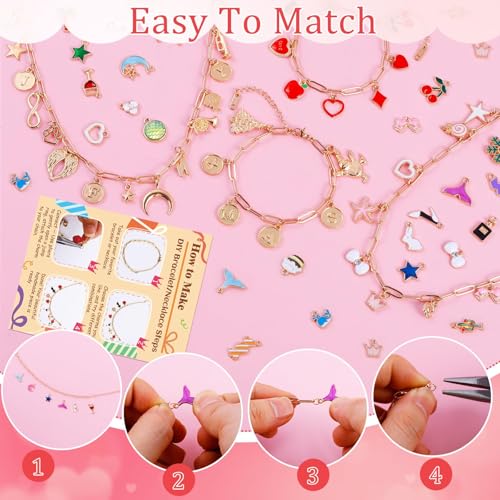 Wurosi 443 Pcs Gold Charm Bracelet Necklace Making Kit for Women, Including 8 Paperclip Chain Bracelets, 4 Paper Clip Chain Necklaces, Accessories for Jewelry Making, Crafts Beginner Supplies Gift - color: 443 Pcs Gold Bracelet Necklace