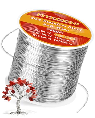 FIVEIZERO 24 Gauge 304 Stainless Steel Wire for Jewelry Making,109yd Stainless Steel Jewelry Wires Thin Metal Craft Wire for Necklace,Bracelet,Earring,Bead Stringing,DIY,Floral and Home Crafts - size: 24 Gauge
