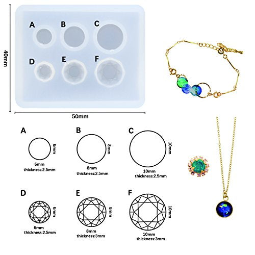 FUNSHOWCASE Mini Jewelry Cut Diamonds and Flat Round Resin Epoxy Silicone Mold - color: Clear