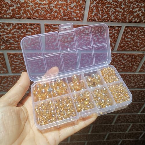 476PCS Round Crystal Glass Beads for Jewelry Making(Champagne Golden), Glass Spacer Loose Beads for Crafts Bracelets Necklaces Charms Pendants 4/6/8/10/12mm - color: Round Glass Beads: Champagne Golden