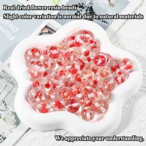15Pcs Resin Beads Round 16mm Dried Flowers Red Fit for DIY Jewelry Bracelet Necklace Keychain Beadable Pens Mobile Phone Chain Making Cute (Flower-Red) - color: Flower-Red