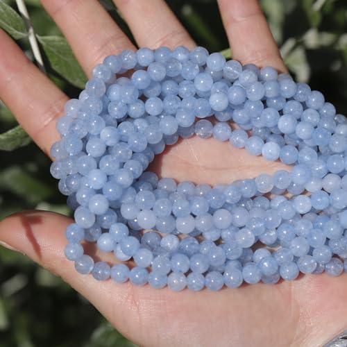 6mm Natural Stone Beads 65pcs Aquamarine Polished Round Smooth Crystal Loose Gemstone Beads for Jewelry Making DIY Bracelet Necklace Earring Crafts Supplies - color: Aquamarine 6mm-65pcs