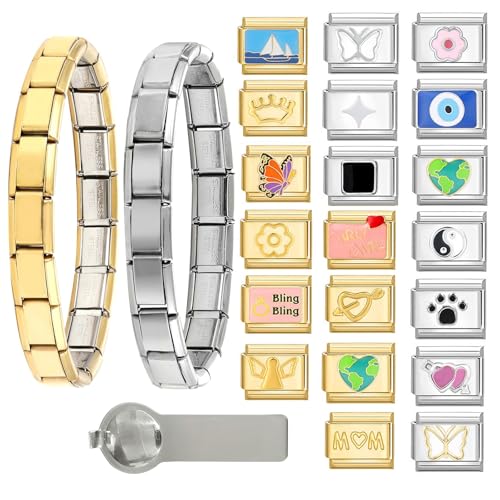Italian Charms Bracelet Sets with 1Pcs Starter Brascelet 9Pcs Charms 9mm Italian Modular Charm Bracelet DIY Module Jewelry Gifts - color: B-Starter Bracelet Set-20Pcs-2Sets
