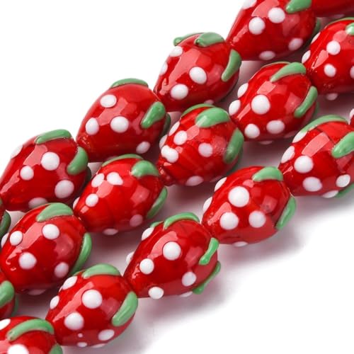 DanLingJewelry Approx 100Pcs Glass Red Strawberry Beads Handmade Bumpy Lampwork 3D Fruit Beads for Bracelets Necklaces Jewelry Making