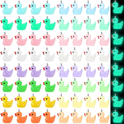 Augshy 64 Pcs Mini Ducks Charms Luminous Resin Ducks Glow in The Dark Duck Beads Tiny Duck Pendant for DIY Bracelet Necklace Jewelry Making Party Supplies, 0.6*0.8inch - style: Duck Style