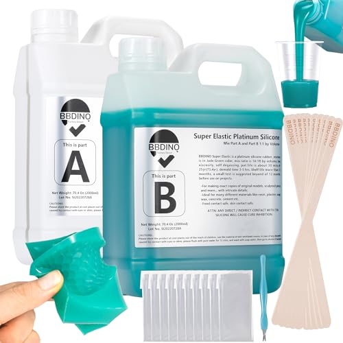 BBDINO Silicone Mold Making Kit, Super Elastic Jade Green Silicone, 1Gallon/140.8Oz, Ideal for Casting 3D Resin Molds & Silicone Molds, 1A:1B Mix Ratio - color: 141 Oz Jade Green
