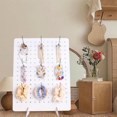 2 Pcs Wooden Pegboard Display Stand with 20 Pcs Metal Hooks for Craft Shows 17" X 13" Jewelry and Key Ring Retail Display Racks Retail Rack Pegboard Display Board for Selling Peg Board Rack Organizer