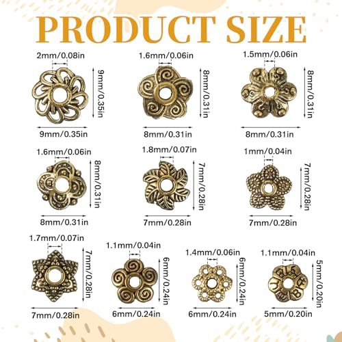 360 Pcs Bead Caps for Jewelry Making Bead Cap Findings Flower Gold Filigree Beads Cap Flower Spacer Beads Caps Metal Alloy Filigree Flowers Cup Gold Vintage Spacers for DIY Necklace Bracelet Earrings