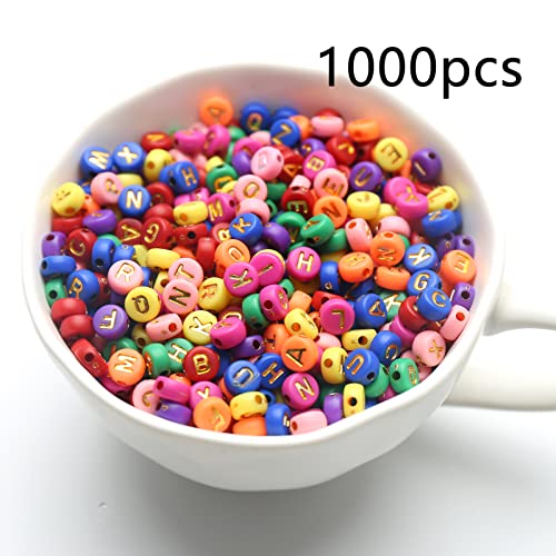 ToBeIT 1000Pcs Alphabet Letter Beads Gold Acrylic Beads Round Colour Plastic Beads for DIY Bracelet Necklace Craft Making(Purple-Gold - color: bgcolor-gold(purple)