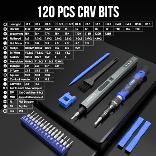 STREBITO 144-Piece Upgraded Electric Screwdriver, Max 0.7 N.m, 120 Magnetic Bits, 5-gear Torque Adjustment, Precision Screwdriver Set, Repair Tool Kit for Tech, Electronics and PC - color: Upgraded-blue