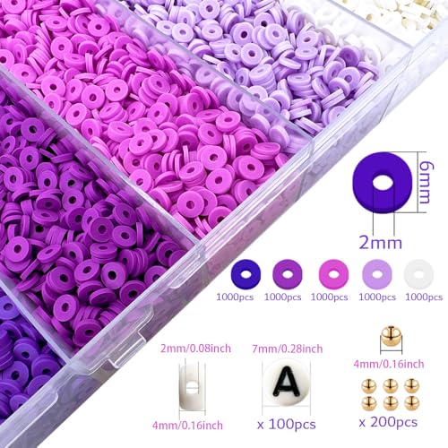 Purple Clay Beads for Bracelets, Heishi Beads for Women Friendship Bracelet Kit, 5000 pcs for Jewelry Making and Crafts - color: Purple