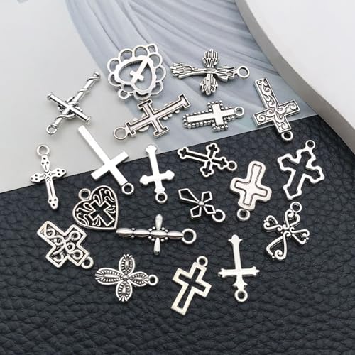 WOCRAFT 60pcs Antique Silver Cross Bracelet Charms for Jewelry Making Sets DIY Necklace Bracelet Keychain Crafting Charms Kit Craft Supplies (SN905) - color: Antique Silver, size: Cross Charms