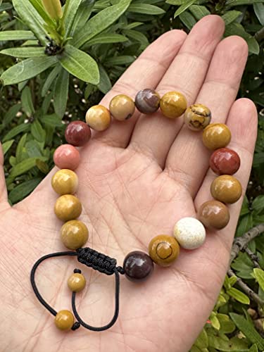 GAF TREASURES Grade A ++ Gemstone Round Bead Adjustable Bracelet 10mm, Genuine Crystal Bead Bracelet, Gift for Men & Women - color: Mookaite