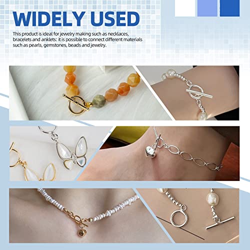 Glarks 420Pcs Toggle Clasps and Open Jump Rings Set 120 Sets 5 Colors Round Toggle Clasps Connectors T-Bar Jewelry Clasp and 300pcs 3 Colors Open Jump Rings for Jewelry Bracelet Necklace Making