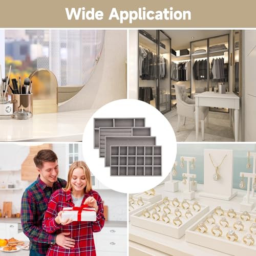8 Pcs Jewelry Drawer Organizers, Velvet Jewelry Trays for Drawer, Stackable Jewelry Trays Ideal for Rings, Earrings, Bracelets, Necklaces, Gray - color: Gray