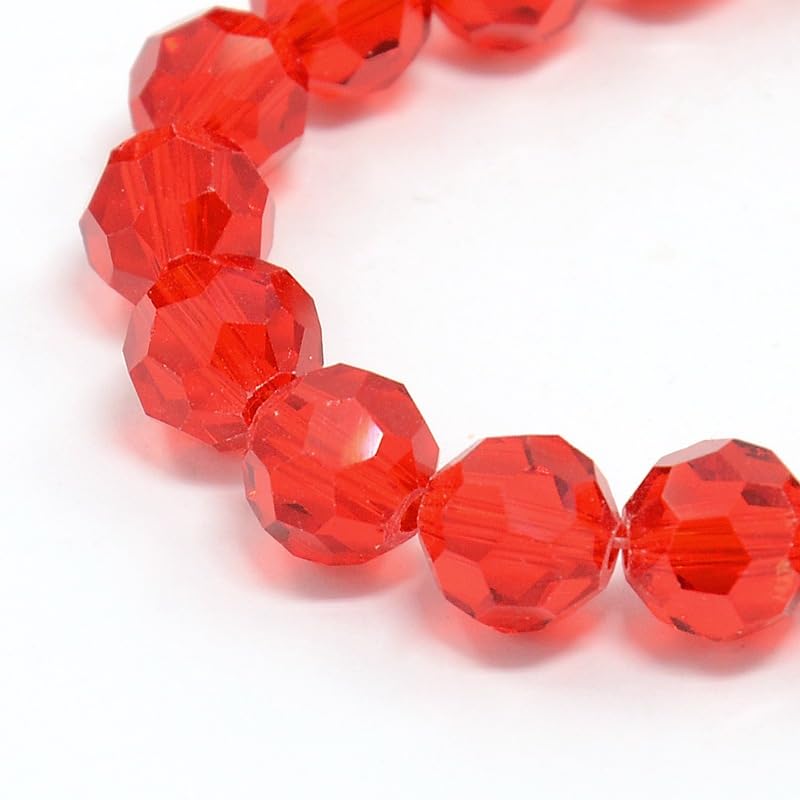 Perlin Czech Bohemian Crystal Glass Beads Faceted Round 4mm 90 Pieces Loose Spacer 1 Strand Beads for DIY Jewelry Earrings Necklace Bracelet Making (Red) - color: red