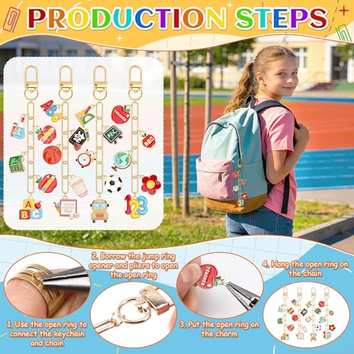 AUGSUN 189 Pcs Teacher Keychain Making Kit Teacher Keychain Craft Supply Kit Teacher Appreciation Gift Teacher’s Day Accessories for Back to School Graduation Thank You Gifts - style: Teacher