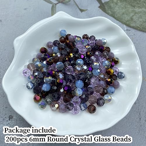 200pcs 6mm Round Crystal Glass Beads Round Faceted Spacer Beads for Jewelry Making Bracelet Earring Necklace Wind Chimes Suncatchers DIY Craft Making Supplies(Purple Series) - color: Purple Series, size: 6mm