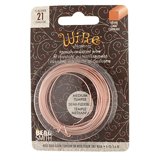 The Beadsmith Square Craft Wire - Medium Temper Beading Wire, Rose Gold Color, 21 Gauge, 4 Yards - color: Rose Gold, size: 21 Gauge, 4 Yard Coil