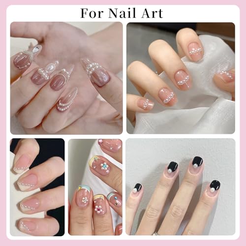 2100Pcs Flatback Nail Pearls Gems, 1.5-5mm White Beige Beads Half Round Nail Charms Beads with Pickup Pencil and Tweezers for Crafting Face Hair Manicure (11-K1-half-pearls-beige-white) - color: 11-K1-half-pearls-beige-white