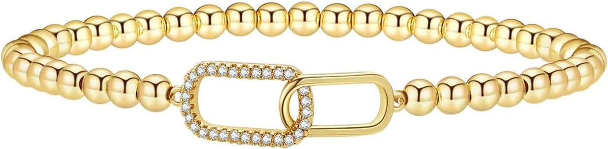 Gold Bracelets for Women 14K Gold Plated Bead Bracelet Hypoallergenic Stretch Bracelets for Women Elastic Bracelet Trendy Teen Gift Dainty Jewelry for Women