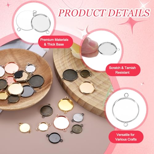 PATIKIL Pendant Trays for Jewelry Making, Blank Pendants Iron Double-hanging Bezel Settings Flat Base for Necklace Bracelet Charm - color: Silver Tone