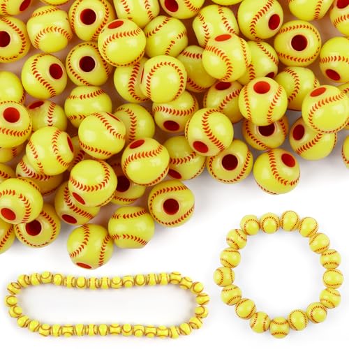 AUEAR, 100 Pack Baseball Beads 12mm for Sport Jewelry Making Necklace Bracelet Craft Decoration Accessories (Yellow) - color: Baseball 1, size: 100 Pack