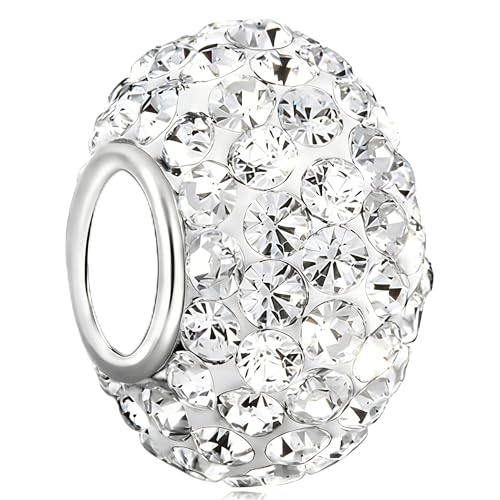 925 Sterling Silver Sparkle Simulated Birthstone Charms - Large Hole Rhinestone Pave Spacer Bead, Synthetic Crystal Accent for Bracelets & Necklaces, Lovely Mother-Daughter Gift
