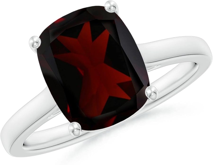 Angara Cushion Garnet Solitaire Ring in Sterling Silver/14K Solid Gold/Platinum | Natural Garnet Solitaire Ring for Women | January Birthday, Anniversary, Gemstone Jewelry Gift