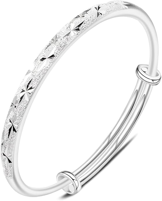 Solid 925 Sterling Silver Bracelets for Women Simple Adjustable Bangle Bracelet