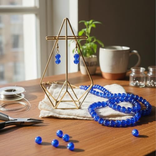 DandS ltd Crackle Lampwork Glass Beads for Jewelry Making, Blue, Vibrant DIY Bracelets, Necklaces, Earrings, Beading Supplies & Craft Kits for Handmade Jewelry, 80pcs 0.39 inch (10mm), #J283-10 - color: Blue