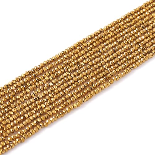 FASHEWELRY 10 Strands Faceted Crystal Glass Beads 2mm Rondelle Briolette Glass Spacer Beads Golden Plated for Necklace Bracelet Jewelry Making - color: Golden Plated, size: 2mm