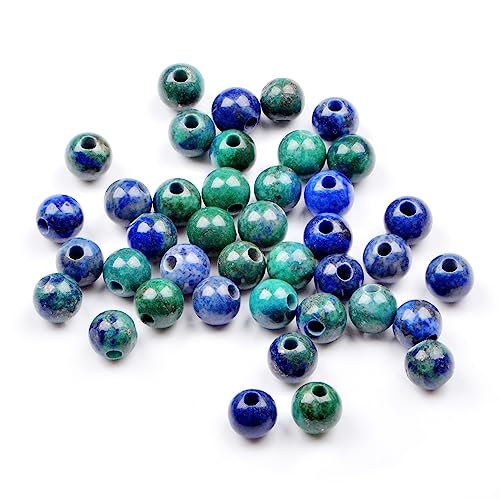AD Beads Natural Gemstone 8mm Round Loose Beads Big Hole 2.5mm Sized 40pcs (Lapis Lazuli Chrysocolla) - color: Lapis Lazuli Chrysocolla
