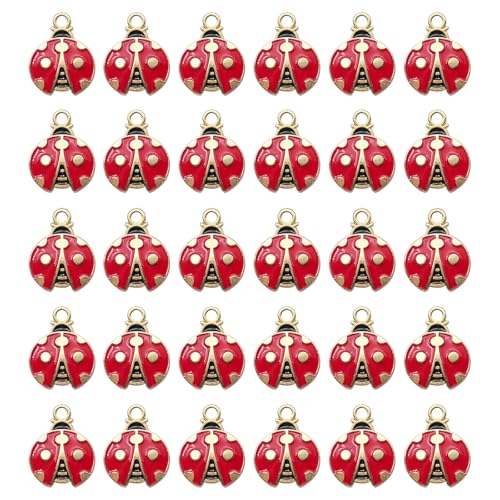 50 Pcs Ladybug Charms, Alloy Insect Pendants, Handcrafted Ladybug Charms, Animal Themed Jewelry for Bracelets, Necklaces, Earrings Making - color: Red