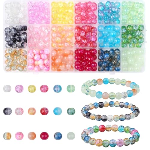 DUQGUHO 8mm Glass Beads for Jewelry Making Colorful Beads for Crafts Crystal 18 Colors Round Beads Bulk Bead Bracelet Kit 360PCS - color: 9-Colorful