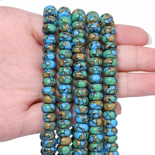 Songxi 5x8mm Natural Flower Malachite Stone Rondelle Beads, 75PCS Spacer Round Loose Abacus Beads for Jewelry Making, Gemstone for Bracelet Necklace Earrings, Arts and Crafts - color: Flower Malachite