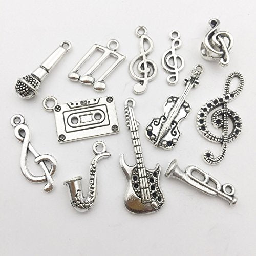 Youdiyla 100g Wholesale Bulk Craft Supplies Instrument Silver Music Notes Charms Pendants for Crafting, Jewelry Findings Making Accessory for DIY Necklace Bracelet Earrings HM099 - color: Style 7