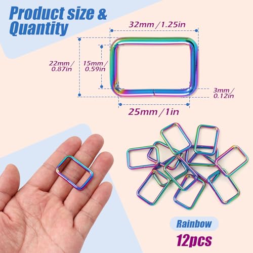 PECMER Rainbow 1 Inch Rectangle Rings for Purses and Bags 12 PCS Adjustable Waist Buckle Replacement Purse Hardware for Bag Making Webbing 25MM - color: 25mm Rectangle Ring-12pcs