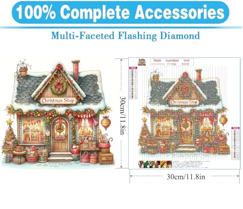 MOMDEDP Christmas Shop Diamond Painting Kits for Adults, Winter 5D Diamond Art Kits for Beginner DIY Full Drill Diamond Dots Crystal Craft Kits for Home Wall Decor Gifts 11.8x11.8 inch