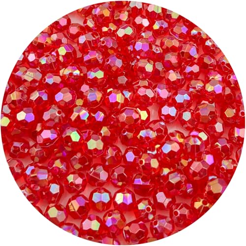 400 Pcs 8MM Round Faceted Acrylic Beads AB Color Transparent Crystal Acrylic Beads Round Bicone Beads for Jewelry Making, Bracelets Necklaces Earrings Wind (120- red AB) - color: 120- red AB, size: 8MM