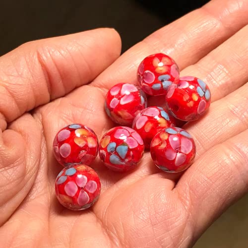 Artsy Crafts 20 Pcs 12mm Lampwork Flower Glass Beads, European Murano Glass Beads, Handmade Loose Crystal Beads for Jewelry Making Charm Bracelet Necklace Earrings Rosary (Red) - color: Red