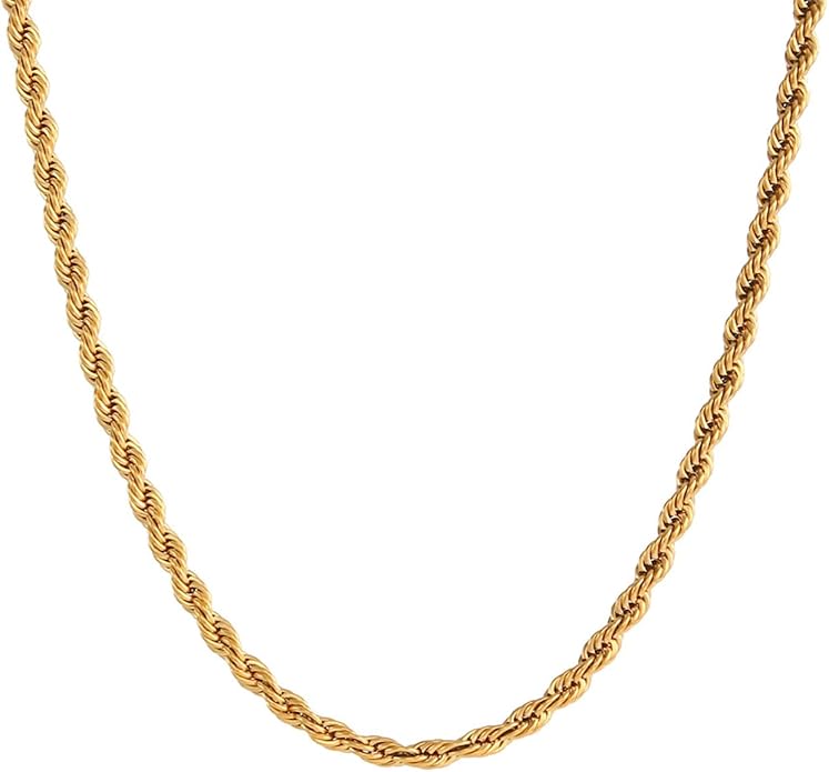 Fashion Necklace, White Gold and 18K Gold Plated Necklaces, Snake Chain, Rope Chain.Best Gift for Woman(16-18in)